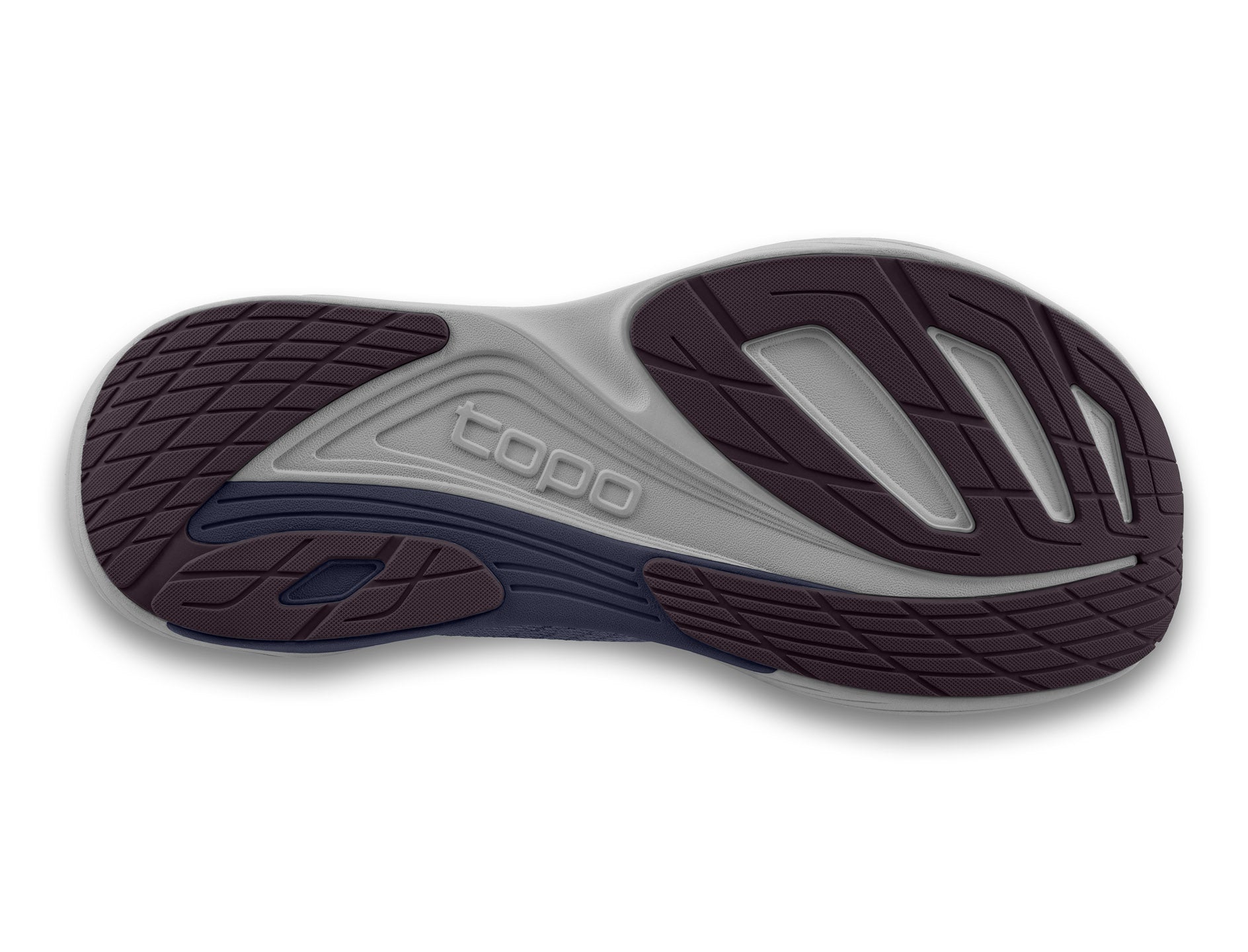 Sole close up of women's purple & grey daily road running shoes.